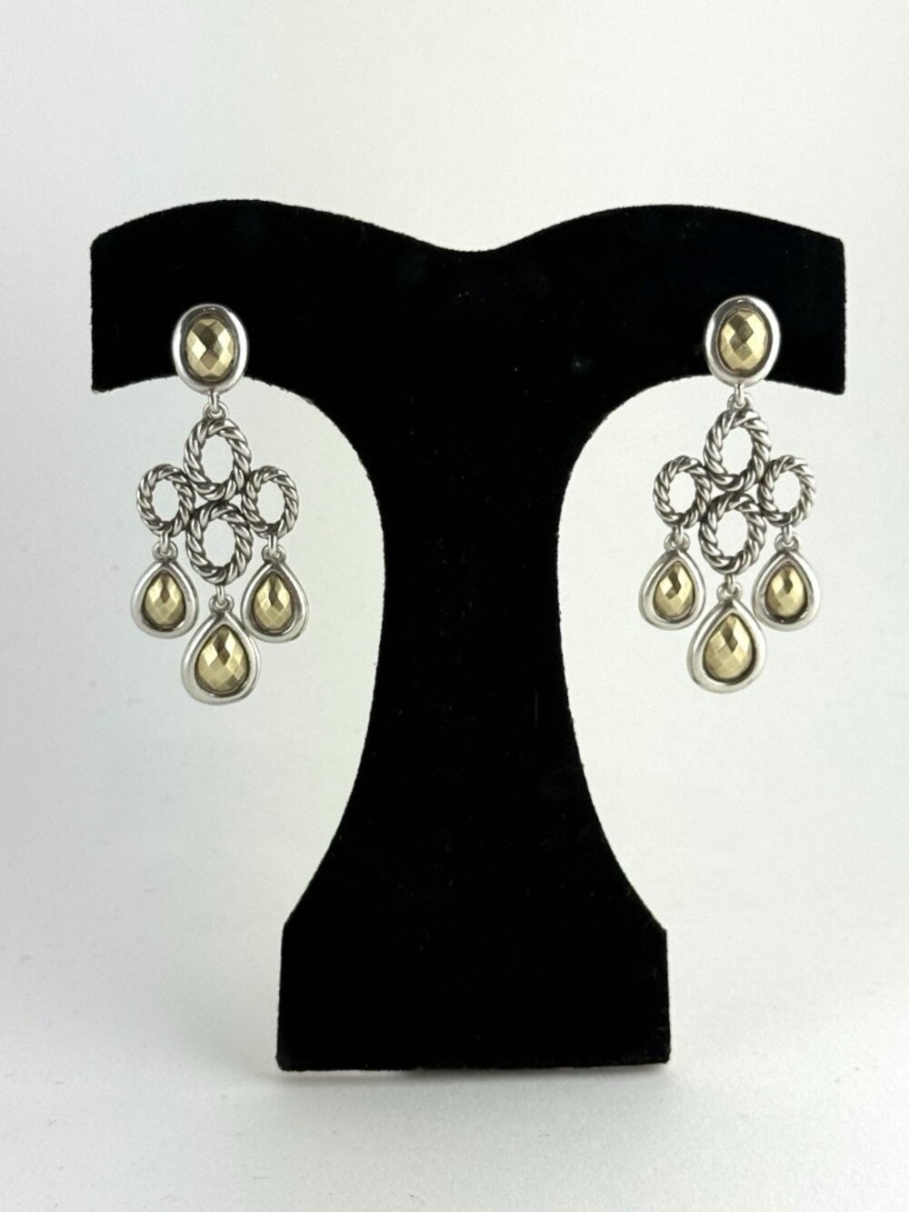 David Yurman Sterling Silver 925 14K Gold Chandelier Dangle Earrings